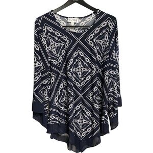 Joseph Ribkoff Bandeau Tunic Asymmetrical Top Size 14 Navy White Nautical Flowy
